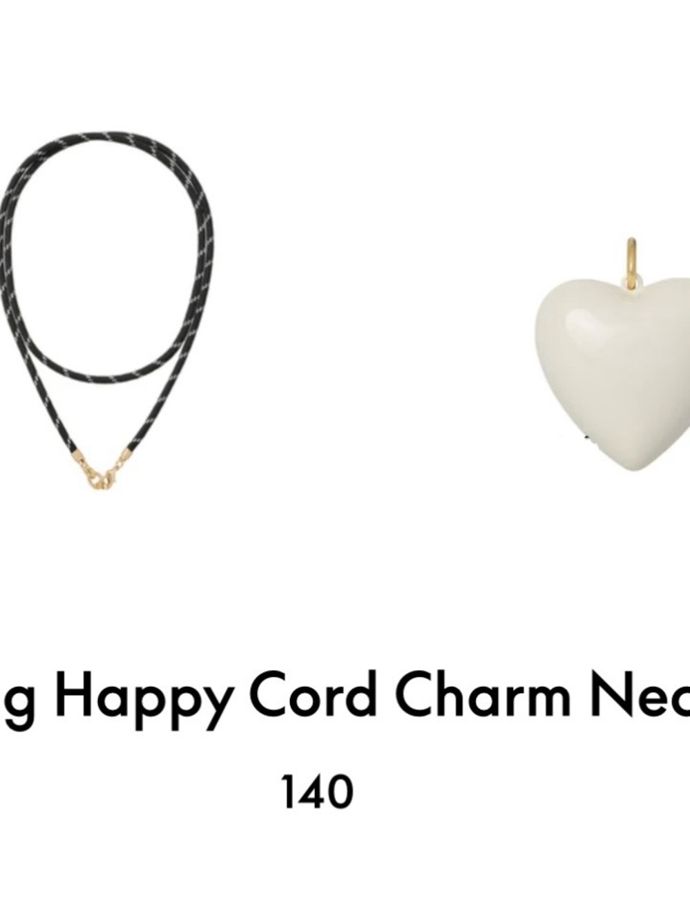 ROXANNE ASSOULIN Long Happy Cord Big Heart Charm Necklace Black & Cream firm pri